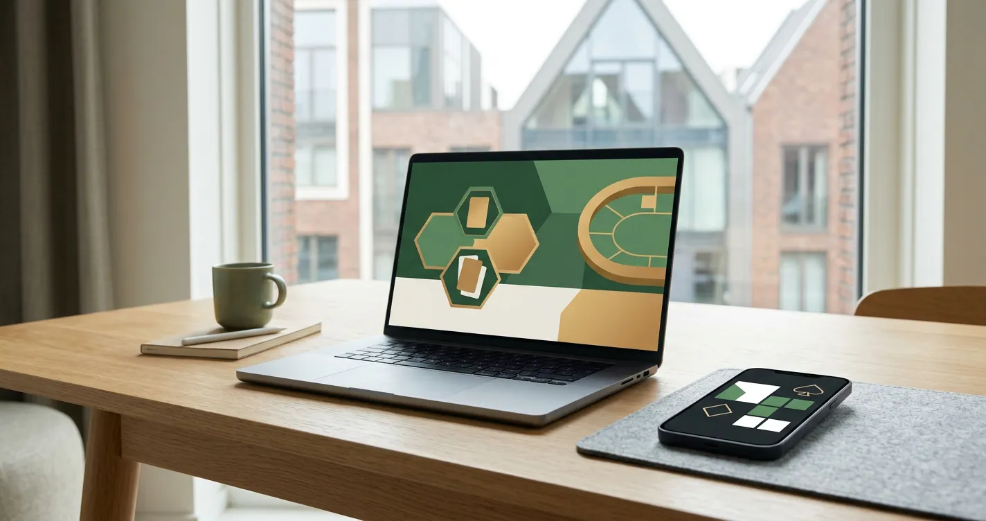 Redactionele illustratie van online casino spelen op laptop en smartphone in Nederlandse context